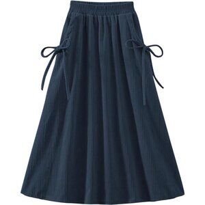 Womens Midi A-Line Corduroy Skirt Blue